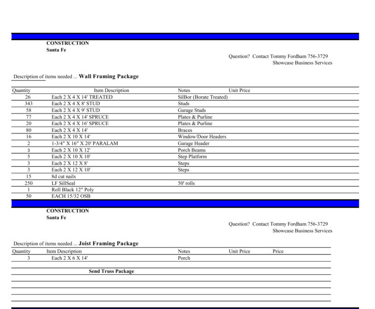 Santa Fe Estimate