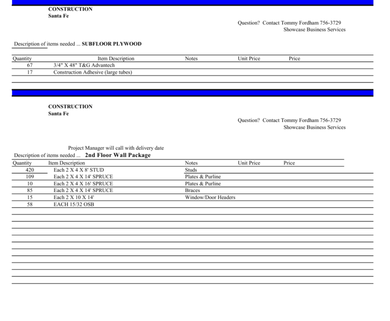 Santa Fe Estimate