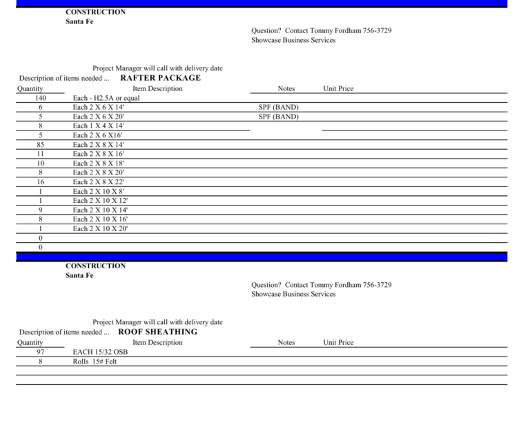 Santa Fe Estimate